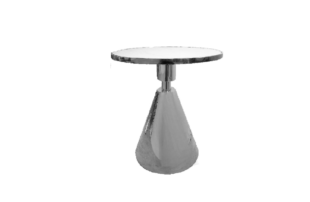 Glam – White Sintered Stone Side Table with Black Steel Base - Greenora Living