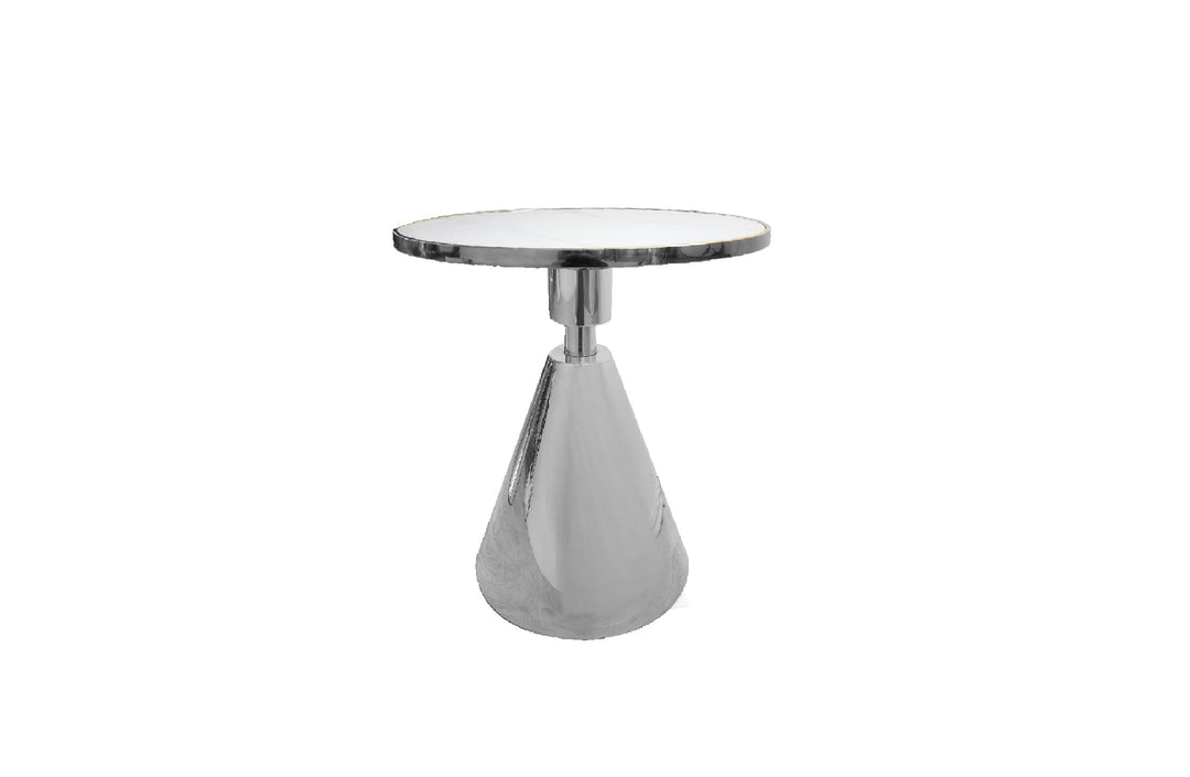Glam – White Sintered Stone Side Table with Silver Steel Base - Greenora Living