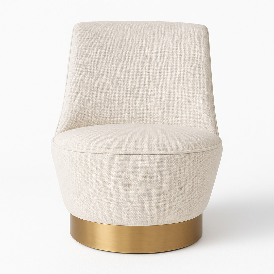 Chateau Oat Swivel Accent Chair – Natural Tweed | Curved Sculptural Form | 360° Swivel | Vanilla Oat - Greenora Living