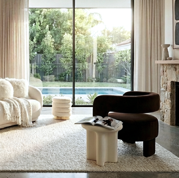 Portia Espresso Velvet Armchair – Curved Sculptural Form | Fully Padded | Compact Footprint - Greenora Living