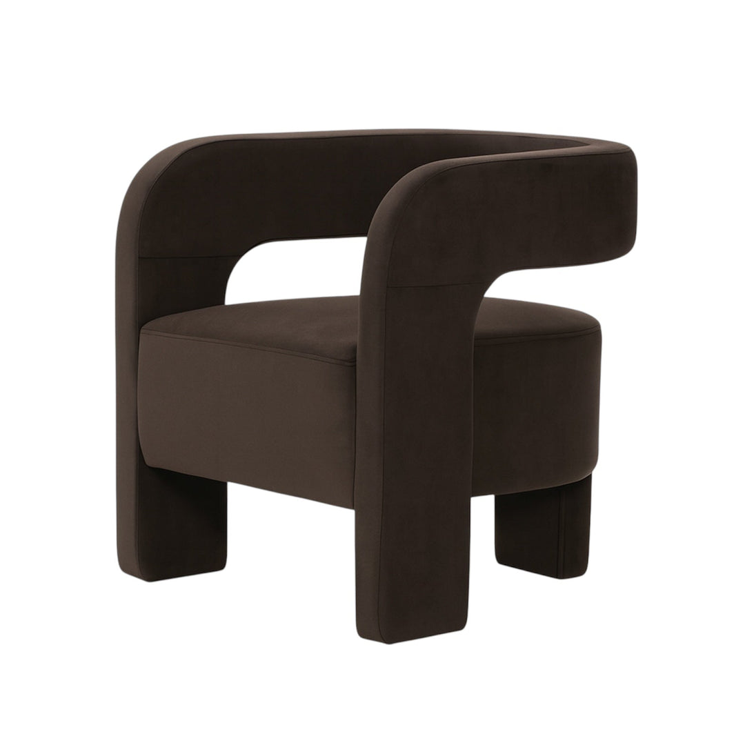 Portia Espresso Velvet Armchair – Curved Sculptural Form | Fully Padded | Compact Footprint - Greenora Living