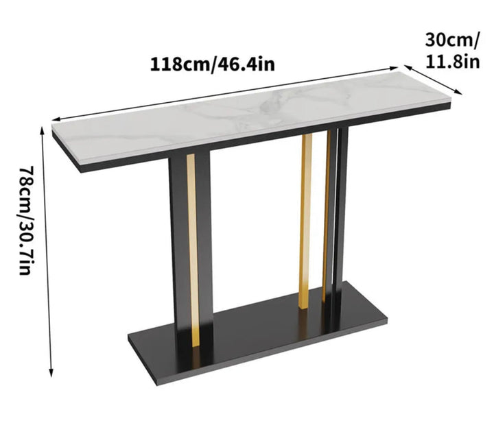 Pandora Console Table – Sintered Stone Marble Top, Black Iron Frame &amp; 30kg Capacity | 118cm | Multicolour - Greenora Living
