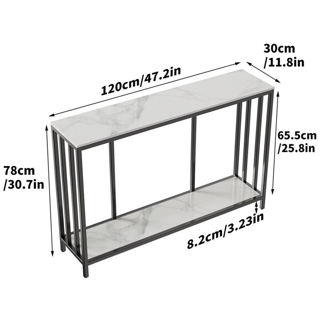 Bronte Console Table – Dual-Layer Sintered Stone Marble Top, Black Iron Legs &amp; 60kg Capacity | 120cm | White &amp; Black - Greenora Living