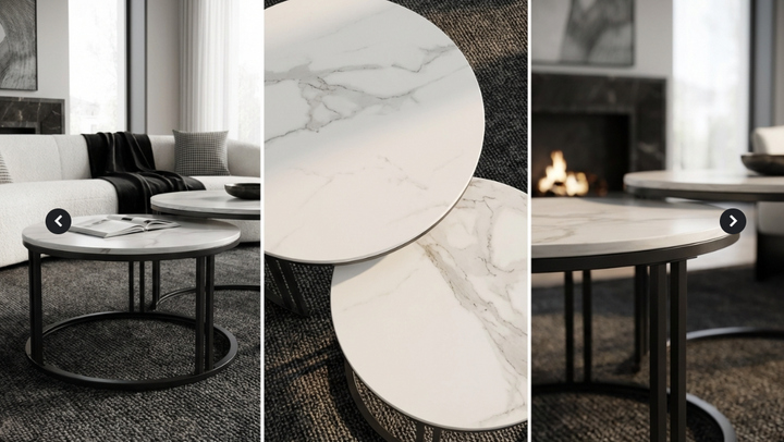 Marble Nest White Sintered Stone Nesting Coffee Table Set with Black Iron Legs - Greenora Living