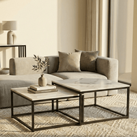 Stone Nest White Sintered Stone Square Nesting Coffee Table Set with Black Iron Legs | Greenora Living Australia
