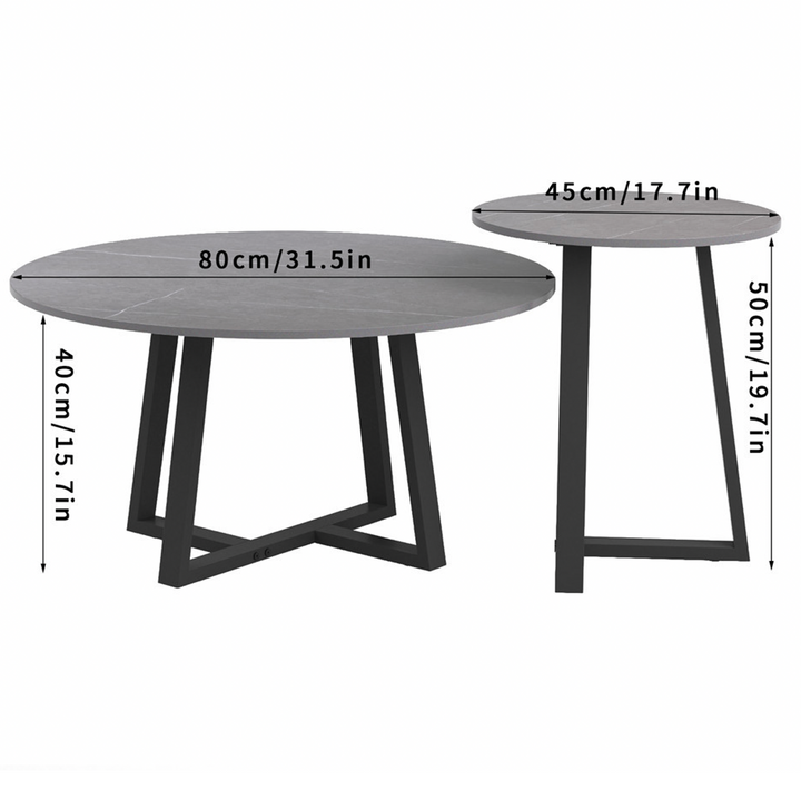 Strata – Grey Sintered Stone Two-Tier Coffee Table Set with Metal Frame - Greenora Living