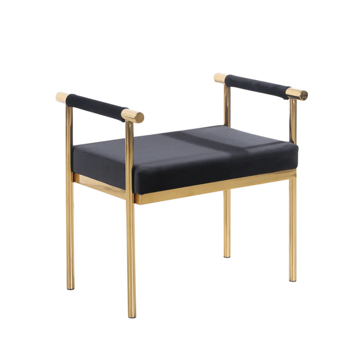 Velvet Vanity Stool | Steel Base &amp; Legs | Black | 58x42x58cm - Greenora Living