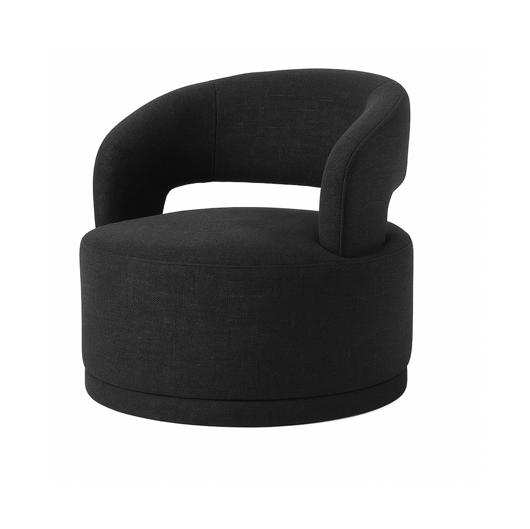 Coco Noir Swivel Accent Chair – Milan Fabric | Curved Sculptural Form | 360° Swivel | Black - Greenora Living