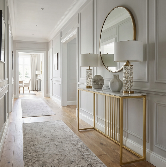 Aurelia Console Table – Sintered Stone Marble Top, Gold Iron Frame & 30kg Capacity | 120cm | White & Gold - Greenora Living