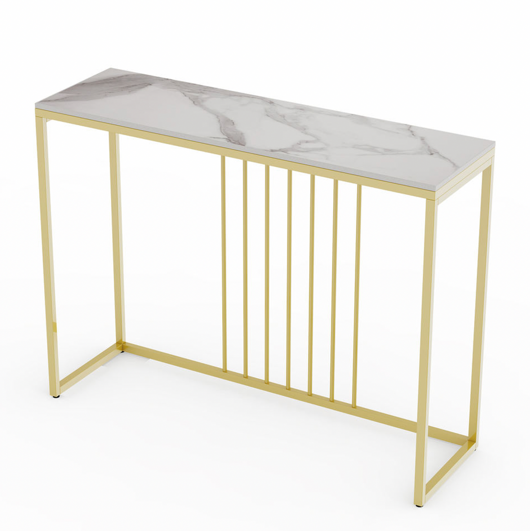 Aurelia Console Table – Sintered Stone Marble Top, Gold Iron Frame &amp; 30kg Capacity | 120cm | White &amp; Gold - Greenora Living