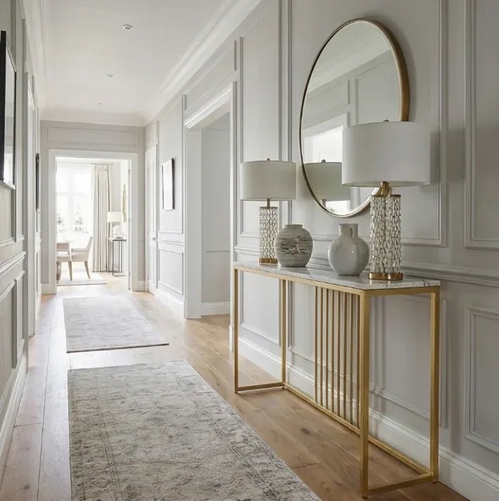Solenne White Stone & Gold Console Table 120cm