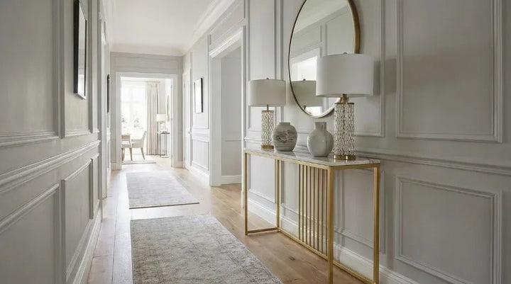 Solenne White Stone &amp; Gold Console Table 120cm – product view 3