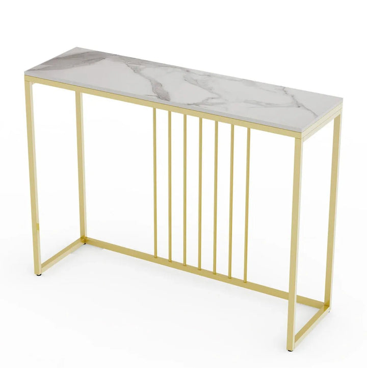 Solenne White Stone &amp; Gold Console Table 120cm – product view 4