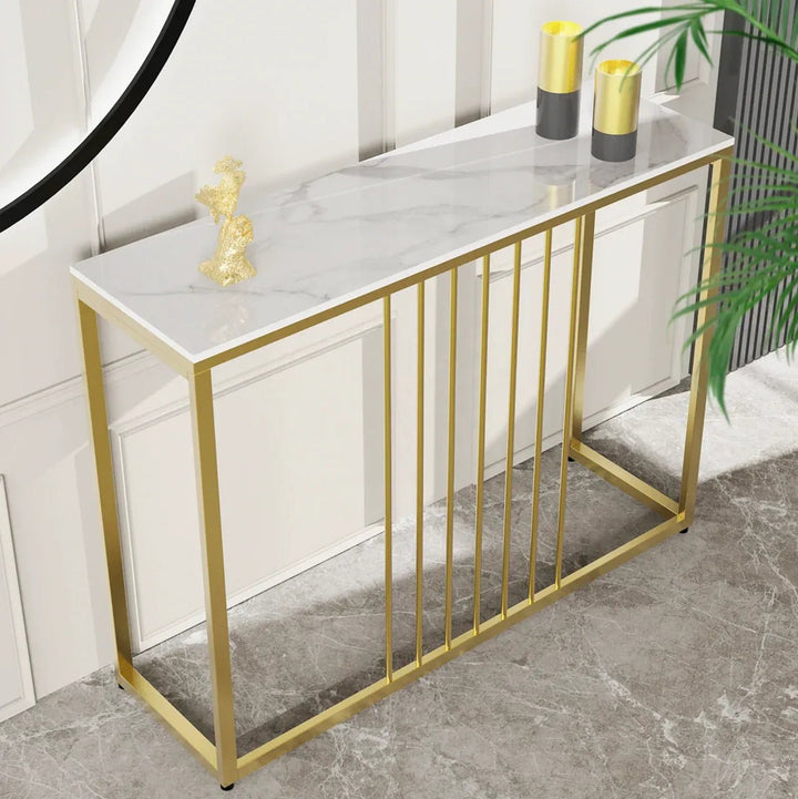 Solenne White Stone &amp; Gold Console Table 120cm – product view 2