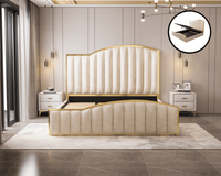 Starshine Beige King Bed Frame | 152cm Curved Velvet Headboard & Gas Lift Storage | Greenora Living Australia