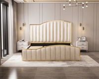 Starshine Beige King Bed Frame | 152cm Curved Velvet Headboard & Gas Lift Storage | Greenora Living Australia