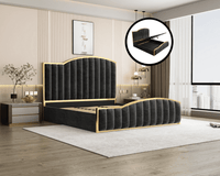 Starshine Charcoal King Bed Frame | 152cm Curved Velvet Headboard & Gas Lift Storage | Greenora Living Australia
