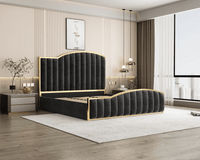 Starshine Charcoal King Bed Frame | 152cm Curved Velvet Headboard & Gas Lift Storage | Greenora Living Australia