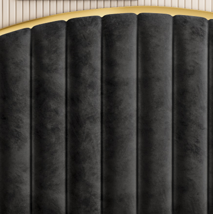 Starshine Charcoal King Bed Frame – Velvet, 152cm Curved Headboard, Gold Trim &amp; Gas Lift Storage | Deep Quilting - Greenora Living