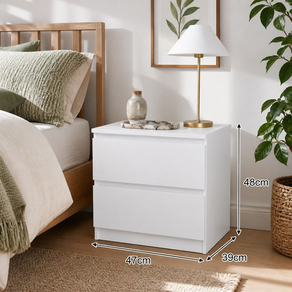 Kora Warm White Bedside Table – 2 Drawers – product view 2