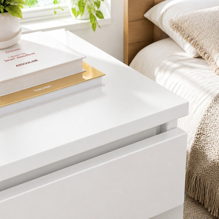 Kora Warm White Bedside Table – 2 Drawers – product view 5