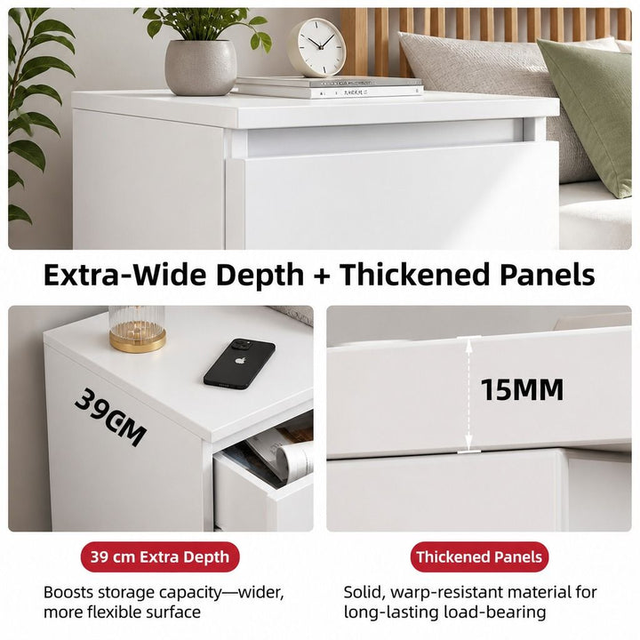 Kora Warm White Bedside Table – 2 Drawers – product view 6