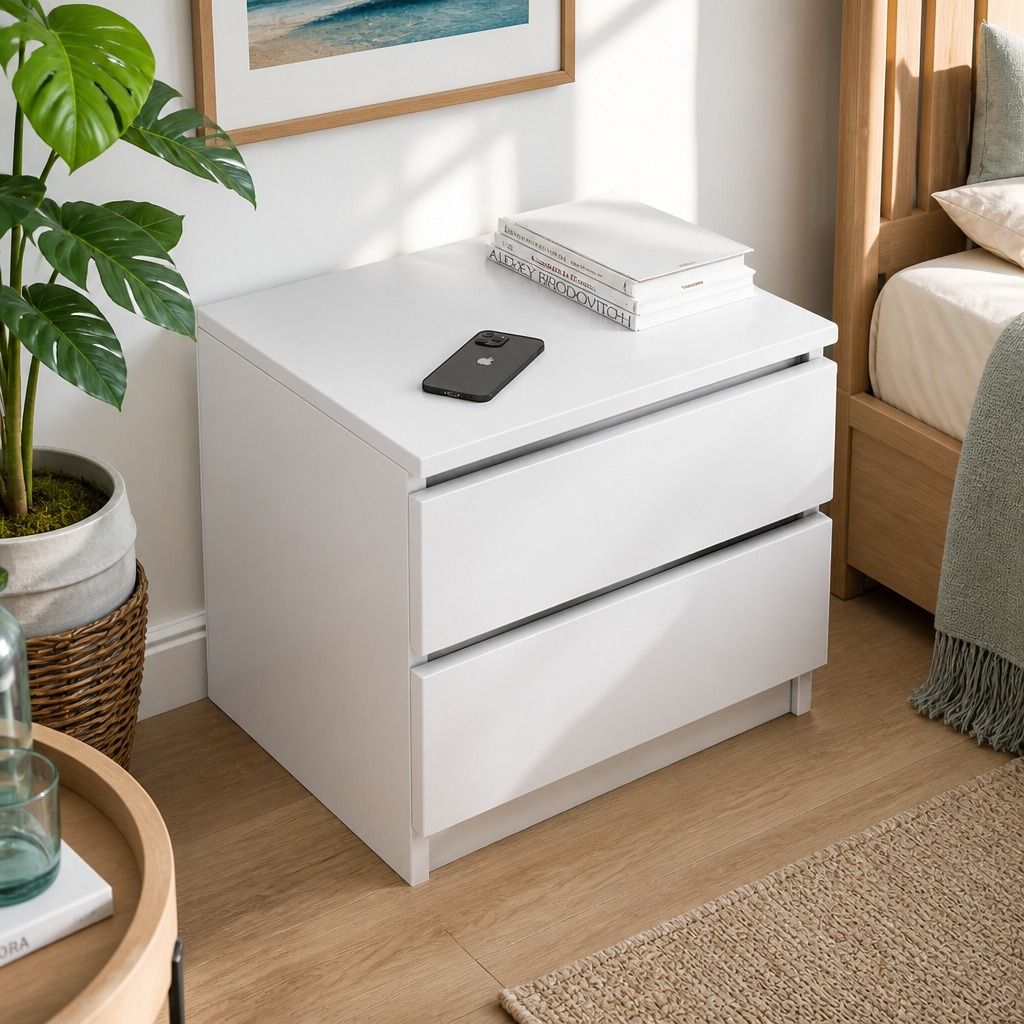 Kora Warm White Bedside Table – 2 Drawers – product view 11