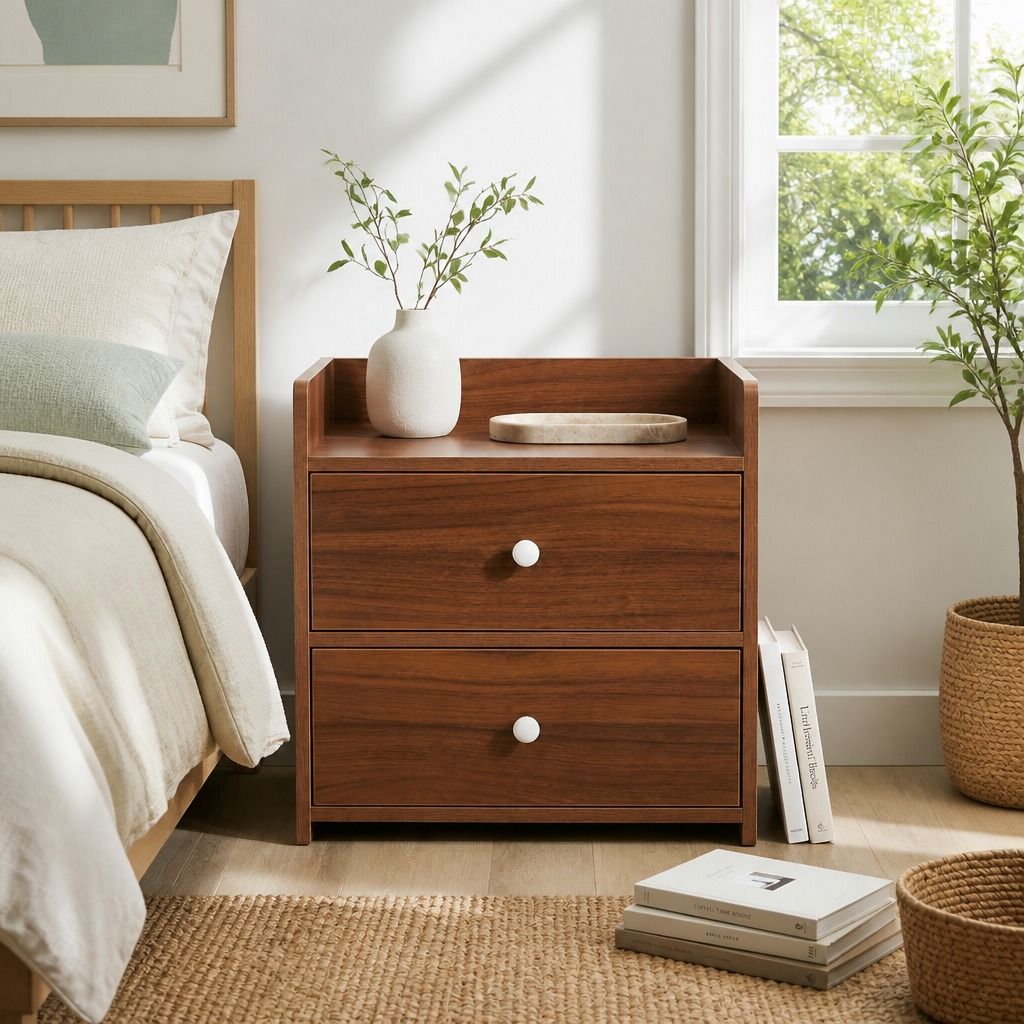 Tavi Walnut Bedside Table – 2 Drawers & Tray Top
