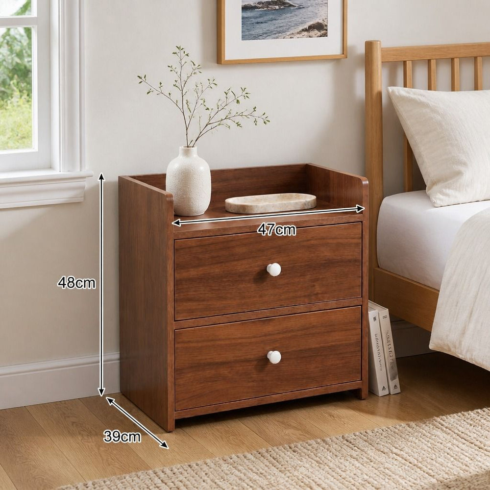 Tavi Walnut Bedside Table – 2 Drawers & Tray Top – product view 2