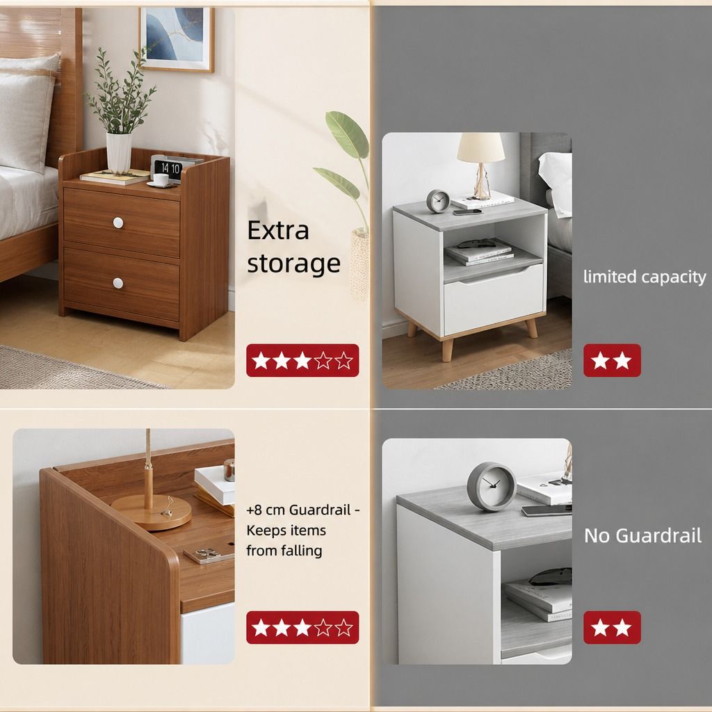 Tavi Walnut Bedside Table – 2 Drawers &amp; Tray Top – product view 3