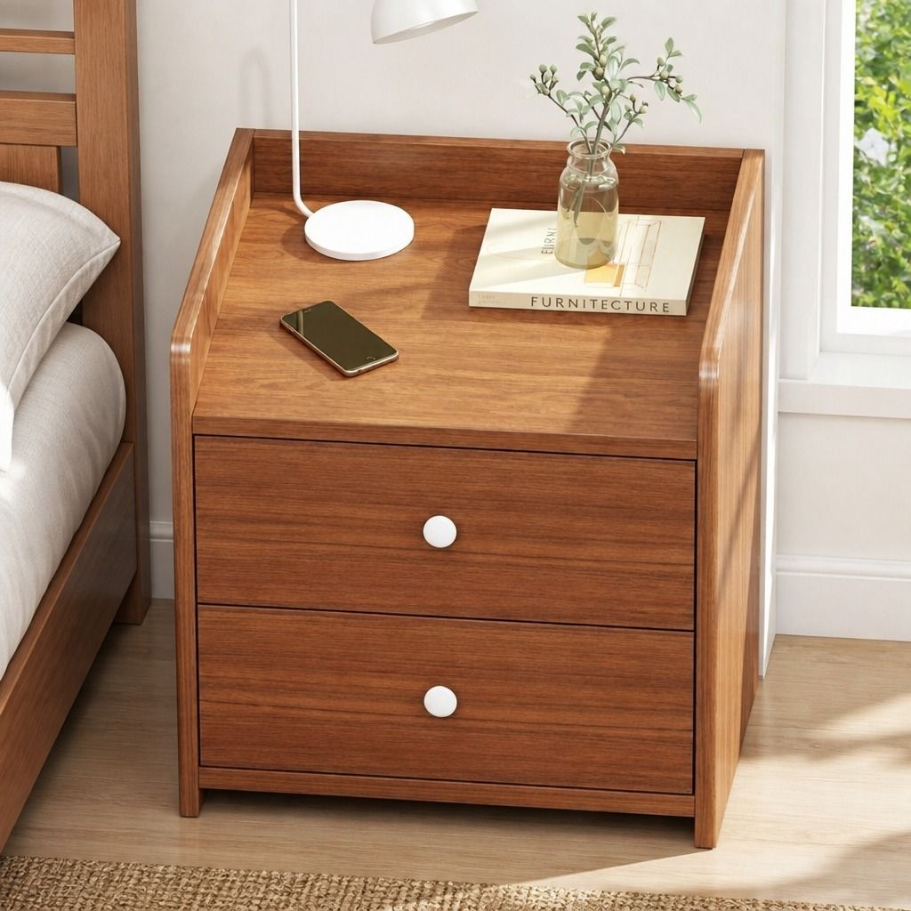 Tavi Walnut Bedside Table – 2 Drawers &amp; Tray Top – product view 7