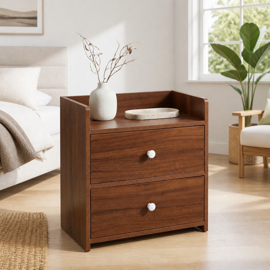 Tavi Walnut Bedside Table – 2 Drawers &amp; Tray Top – product view 12