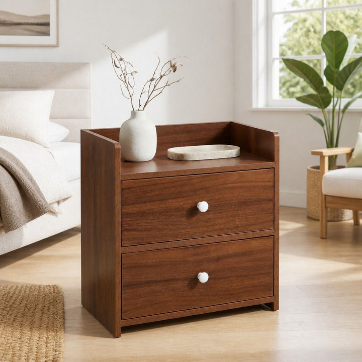 Tavi Walnut Bedside Table – 2 Drawers &amp; Tray Top – product view 12
