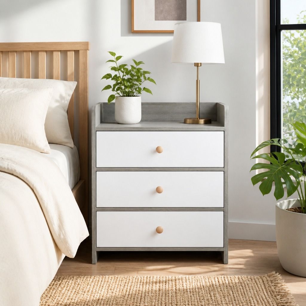 Marlow Light Grey Bedside Table – 3 Drawers