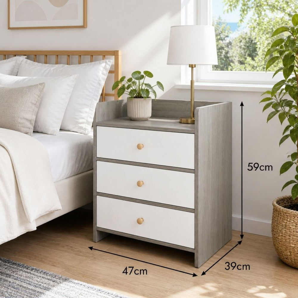 Marlow Light Grey Bedside Table – 3 Drawers – product view 2