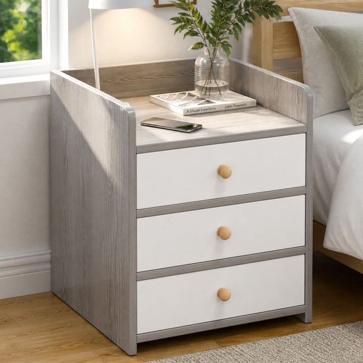 Marlow Light Grey Bedside Table – 3 Drawers – product view 11