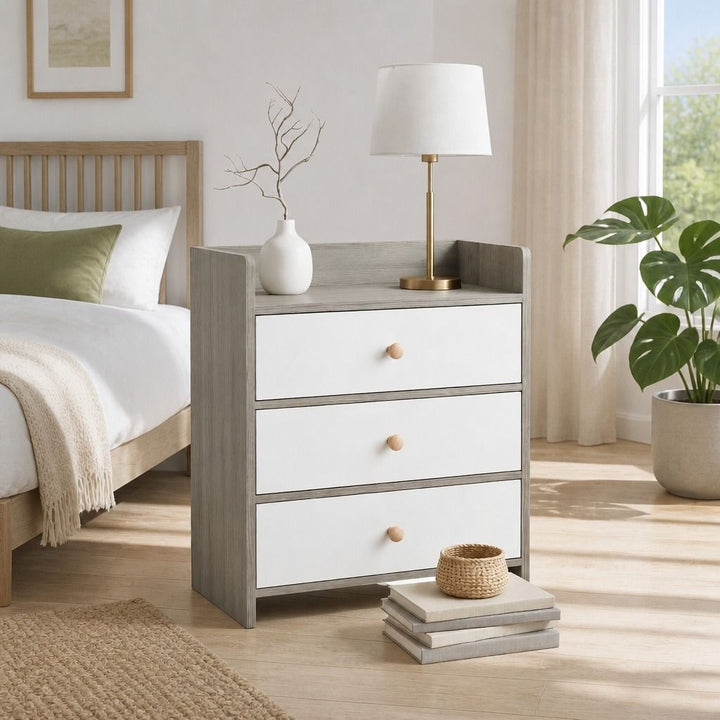 Marlow Light Grey Bedside Table – 3 Drawers – product view 12