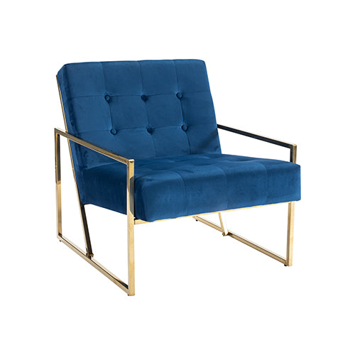Sapphire Quilt Velvet Accent Armchair – Deep Quilted Backrest | Gold Metal Base | High-Density Foam | Blue - Greenora Living
