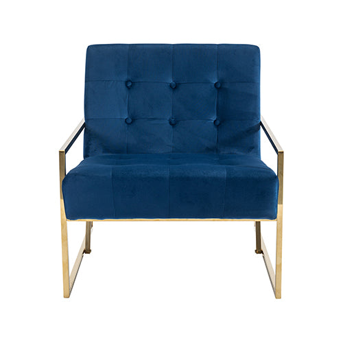 Sapphire Quilt Velvet Accent Armchair – Deep Quilted Backrest | Gold Metal Base | High-Density Foam | Blue - Greenora Living