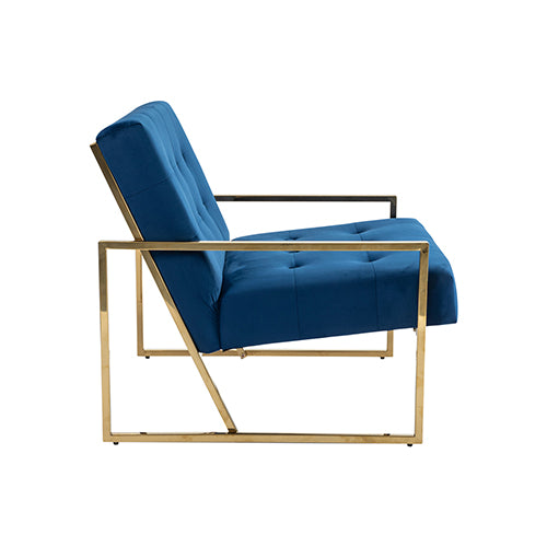 Sapphire Quilt Velvet Accent Armchair – Deep Quilted Backrest | Gold Metal Base | High-Density Foam | Blue - Greenora Living