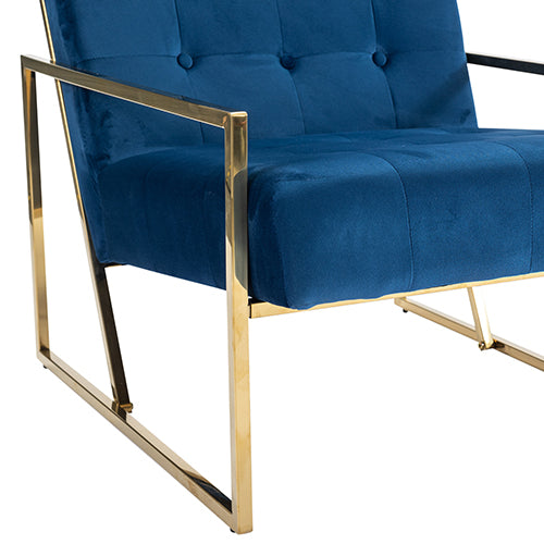 Sapphire Quilt Velvet Accent Armchair – Deep Quilted Backrest | Gold Metal Base | High-Density Foam | Blue - Greenora Living