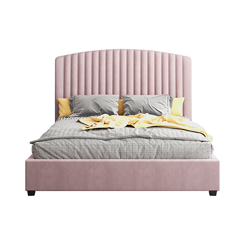 Rose Petal King Single Bed Frame – Pink Velvet Quilted Headboard &amp; Upholstered Footboard - Greenora Living