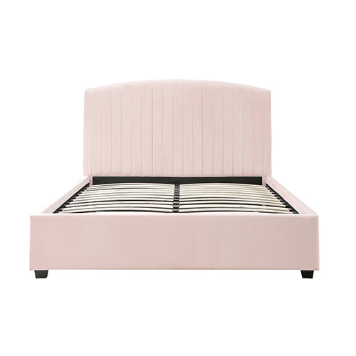 Rose Petal King Single Bed Frame – Pink Velvet Quilted Headboard &amp; Upholstered Footboard - Greenora Living