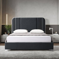 Halcyon Black Queen Bed Frame | Air Leather & Quilted Headboard | Greenora Living Australia
