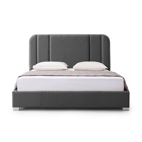 Halcyon Black Queen Bed Frame – Air Leather, Alexander Quilted Headboard &amp; Footboard | Polished Stainless Steel Feet - Greenora Living