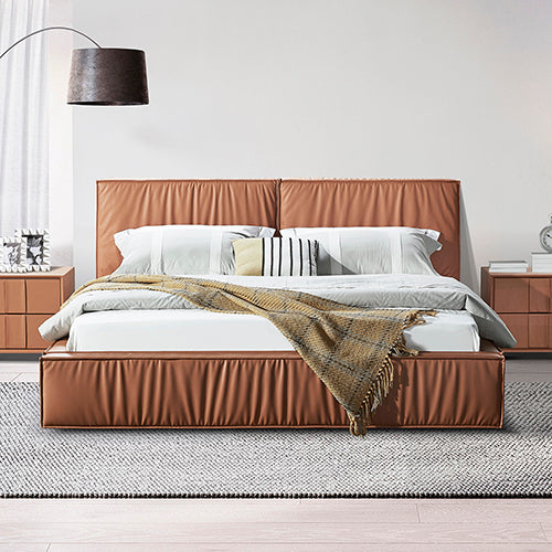 Louis Queen Bed Frame – Premium Leatherette, Quilted Headboard & Wooden Legs | Plywood Slats - Greenora Living