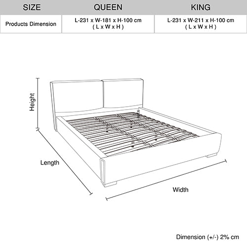 Louis Queen Bed Frame – Premium Leatherette, Quilted Headboard &amp; Wooden Legs | Plywood Slats - Greenora Living