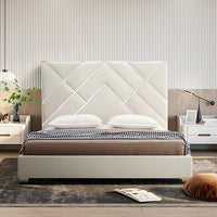 Matrix Beige King Bed Frame | Foam Quilted Headboard, Premium Fabric & Stainless Steel Feet | Greenora Living Australia