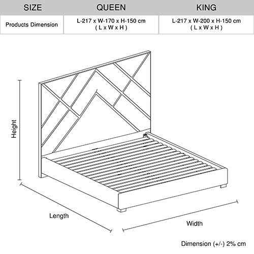 Matrix Beige King Bed Frame – Foam Quilted Headboard, Premium Fabric Upholstery &amp; Polished Stainless Steel Feet | Plywood - Greenora Living