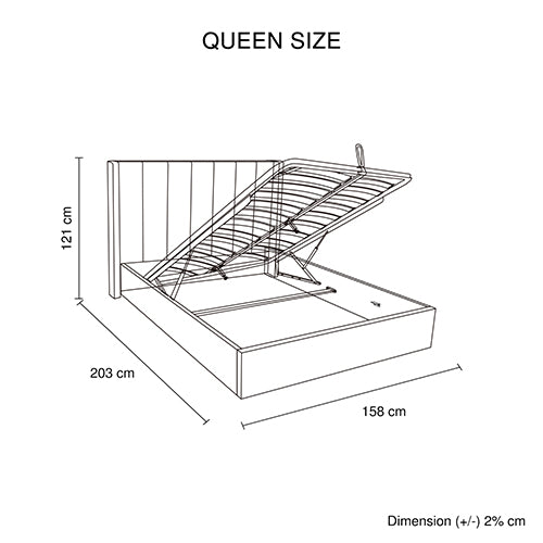 Prado Queen Bed Frame – Gas Lift Storage, MDF &amp; Non-Woven Fabric | Centre Support Leg | Minimalist Design - Greenora Living